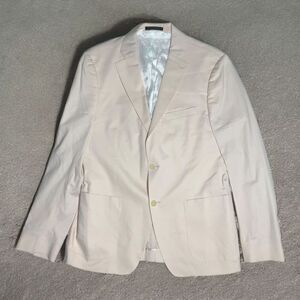 Psycho Bunny Men sz 40 Modern Pale Pink Beige Stretch Cotton Blazer Notch Lapel